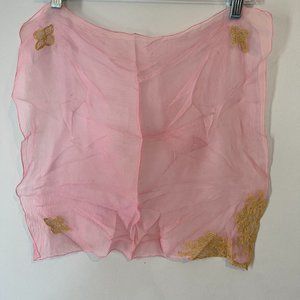 Vintage 1950's Pink Handkerchief with gold lace design / butterfly